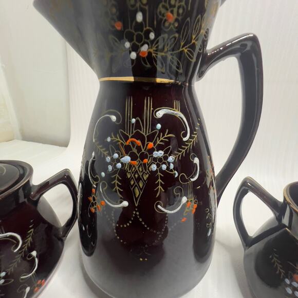 Vintage Japanese Moriage Style Redware Coffee/Teapot with Creamer and Sugar - Picture 10 of 12